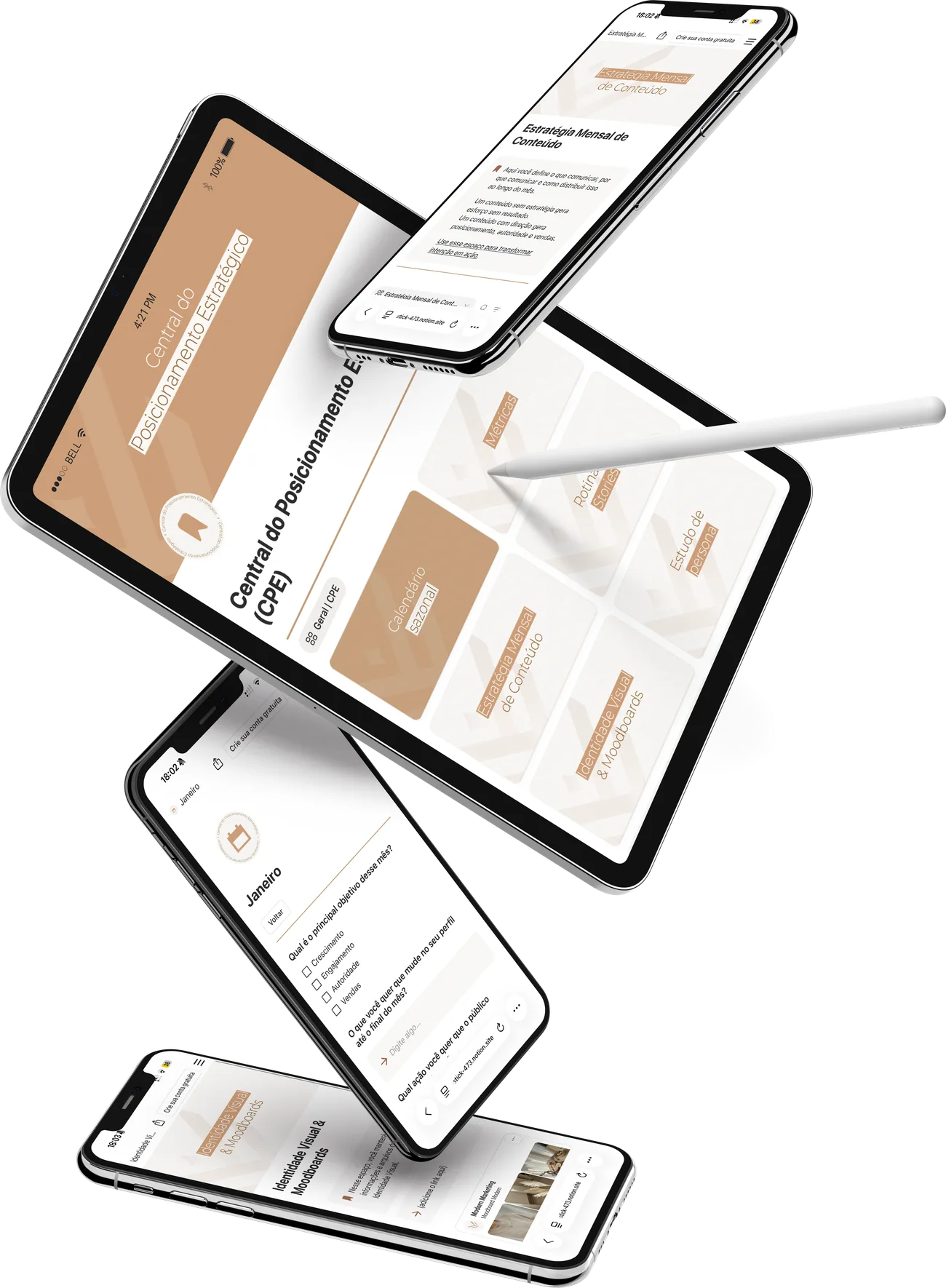Central do Posicionamento Estratégico aberta em iPad e celulares